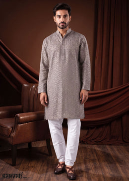 Black Shadow Grey Rayon Kurta with All-Over Thread Embroidery