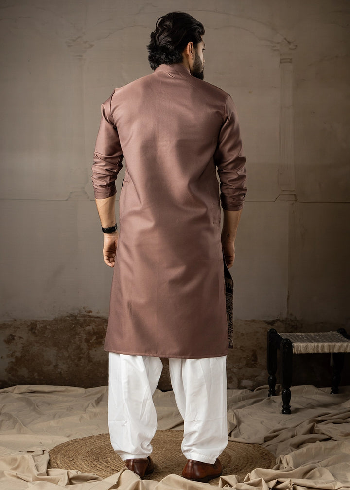 Pecan Brown Rayon Printed Kurta Pajama Set with Fine Embroidery