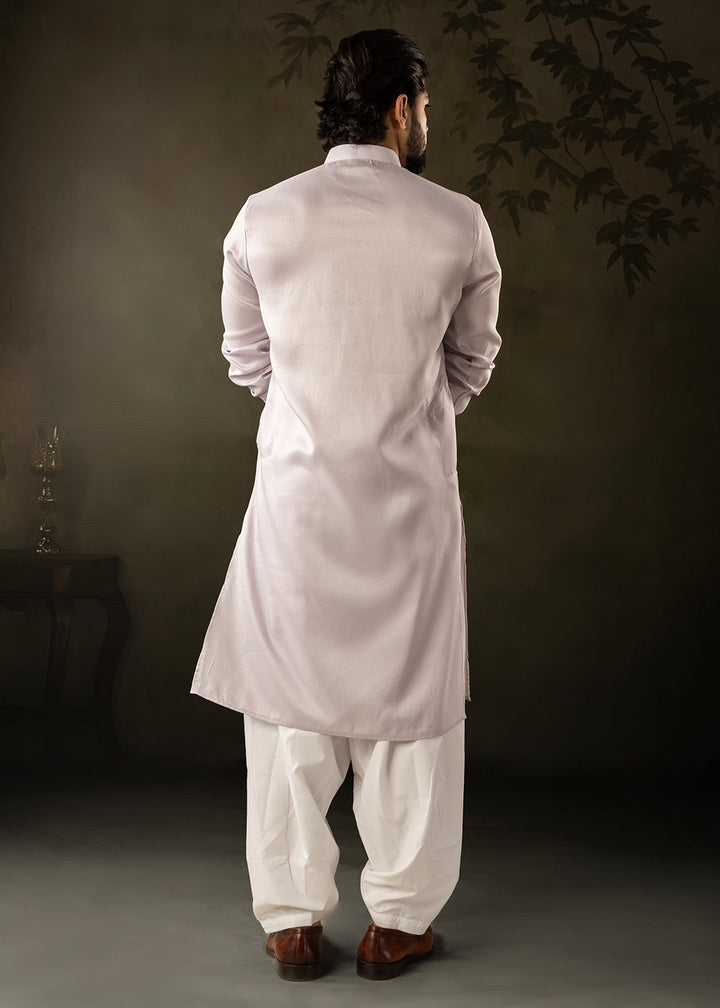 Light Purple Rayon Printed Kurta Pajama Set with Fine Embroidery