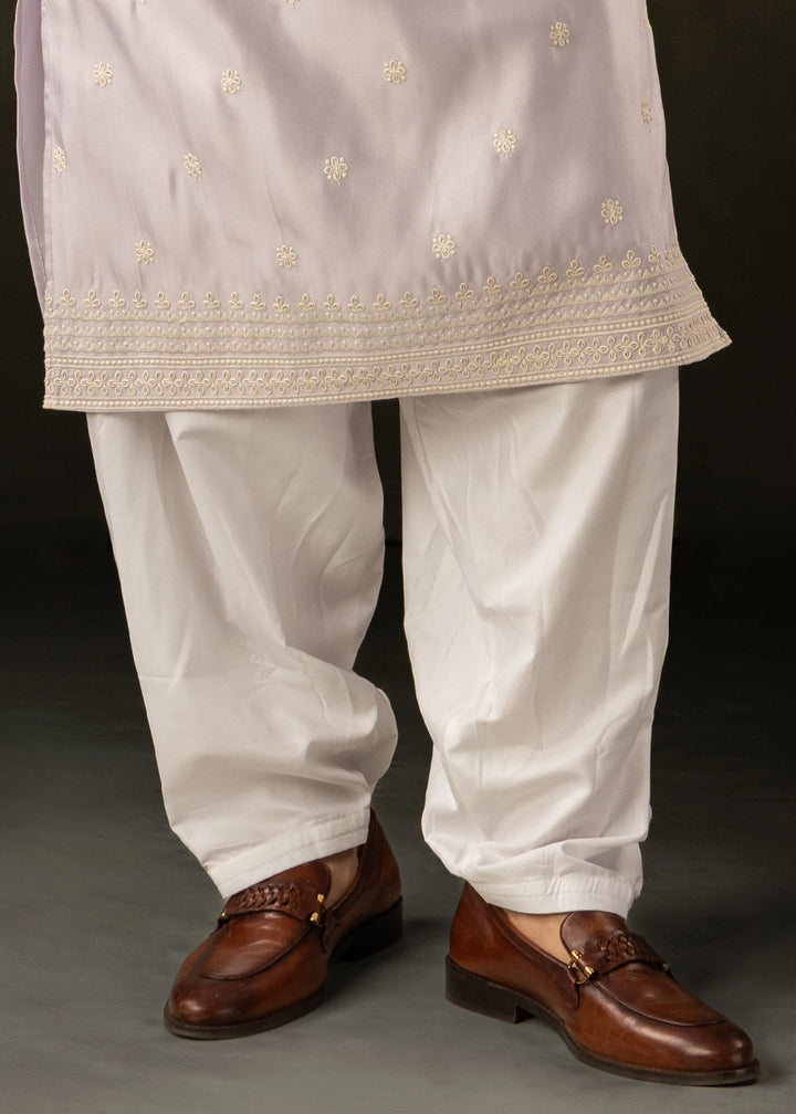 Light Purple Rayon Printed Kurta Pajama Set with Fine Embroidery