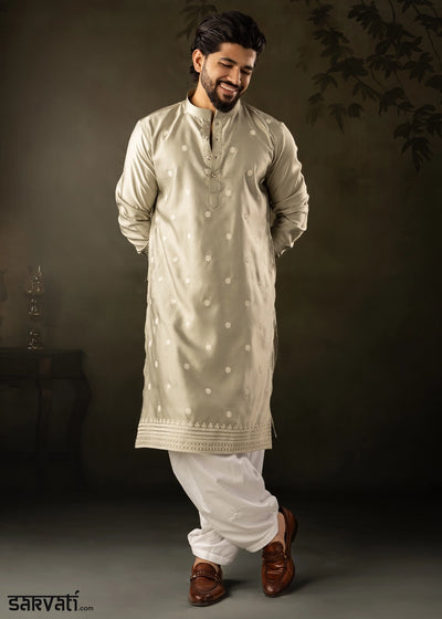 Tea Green Rayon Printed Kurta Pajama Set with Fine Embroidery