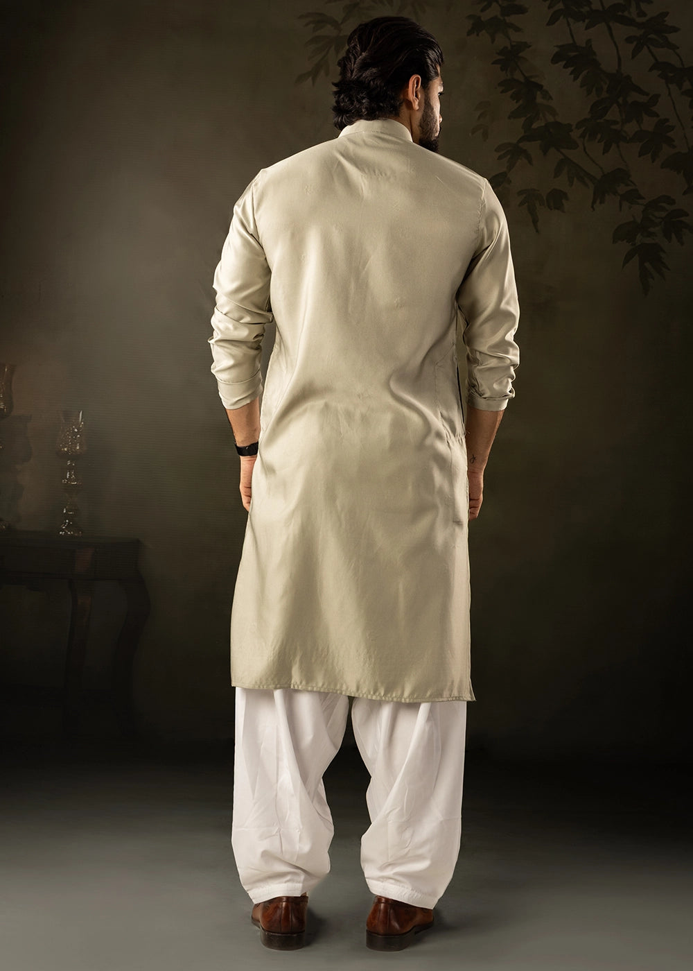 Tea Green Rayon Printed Kurta Pajama Set with Fine Embroidery