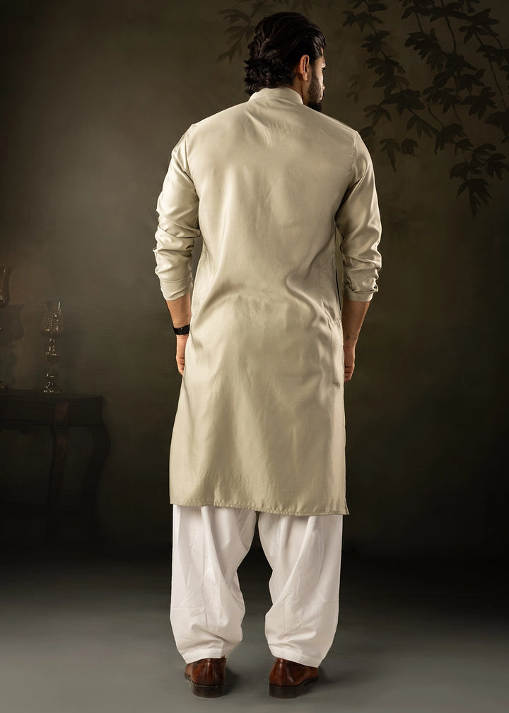 Tea Green Rayon Printed Kurta Pajama Set with Fine Embroidery