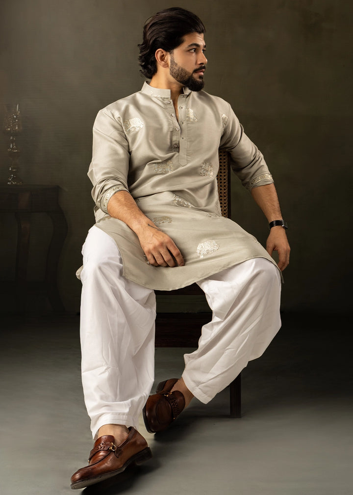 Tea Green Rayon Printed Kurta Pajama Set with Fine Embroidery