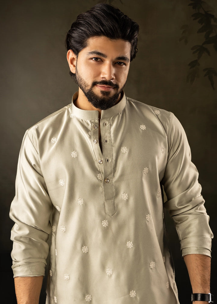 Tea Green Rayon Printed Kurta Pajama Set with Fine Embroidery