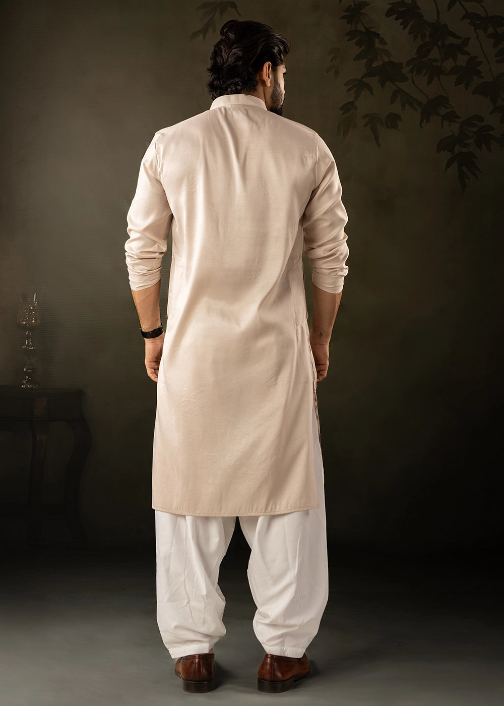 Cream White Rayon Printed Kurta Pajama Set with Fine Embroidery