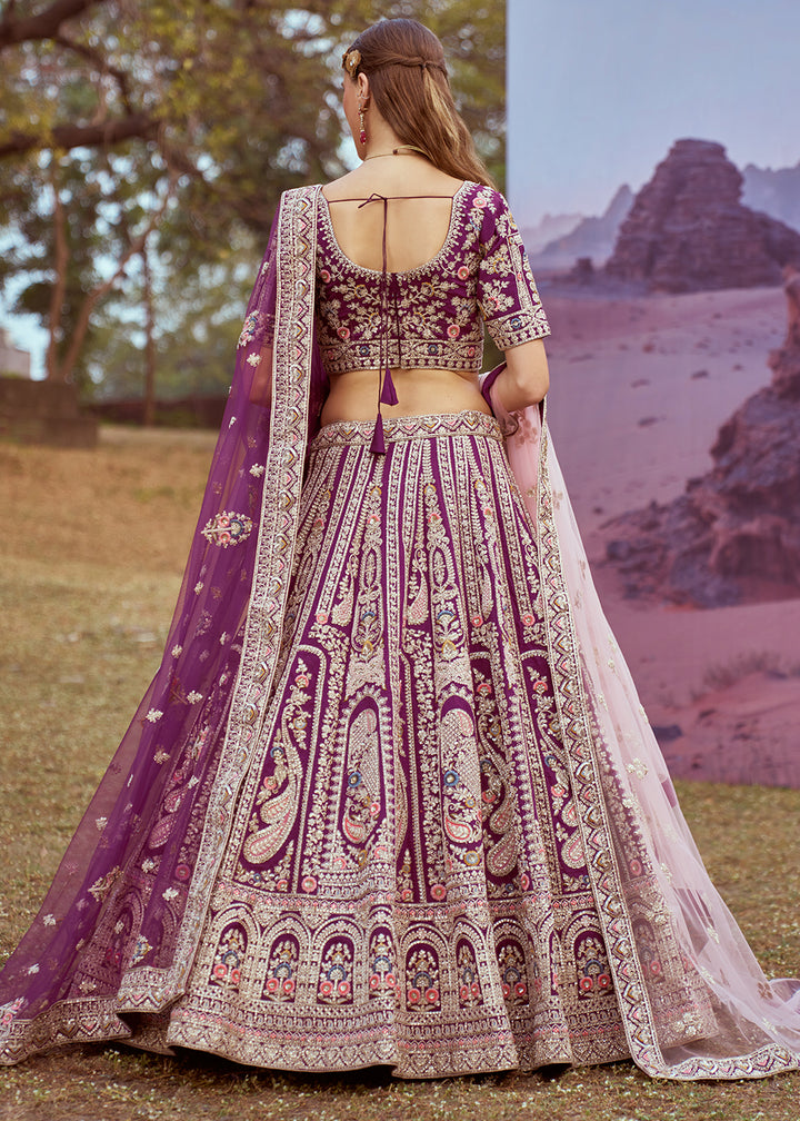 Shades of Purple Silk Bridal Lehenga Choli with Embroidered Beads & Stones