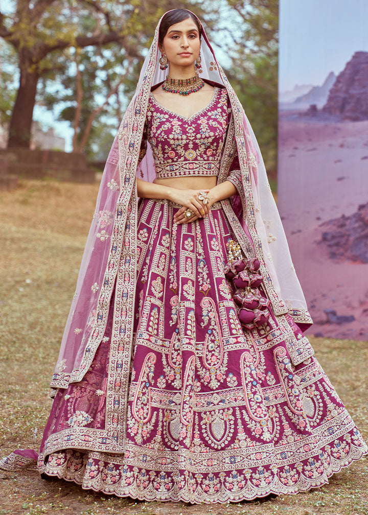 Lollipop Purple Silk Bridal Lehenga Choli with Embroidered Beads & Stones