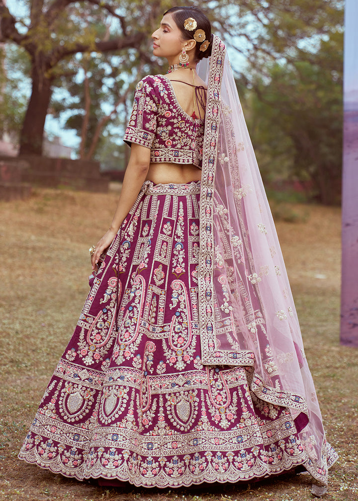 Lollipop Purple Silk Bridal Lehenga Choli with Embroidered Beads & Stones