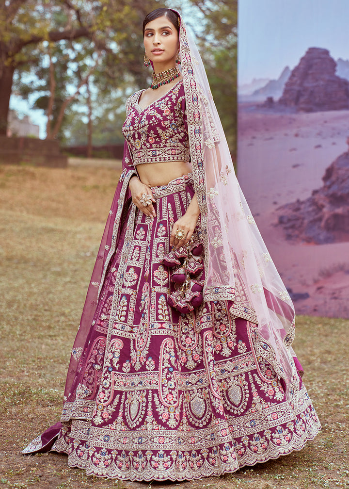 Lollipop Purple Silk Bridal Lehenga Choli with Embroidered Beads & Stones