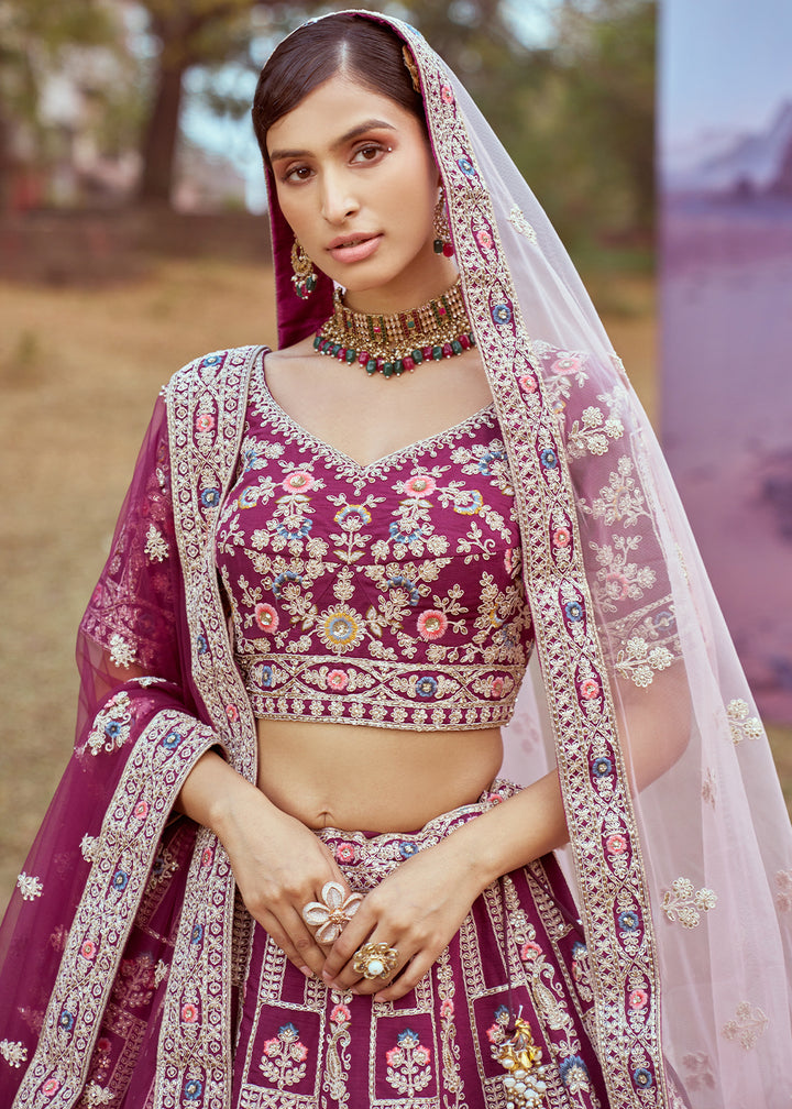 Lollipop Purple Silk Bridal Lehenga Choli with Embroidered Beads & Stones