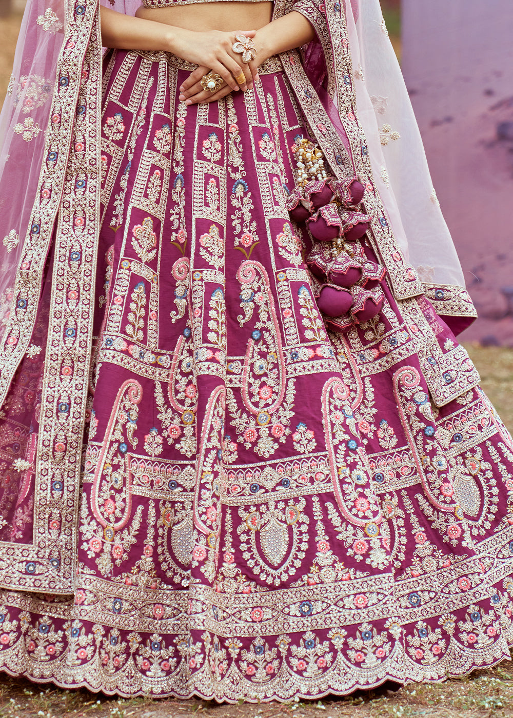 Lollipop Purple Silk Bridal Lehenga Choli with Embroidered Beads & Stones