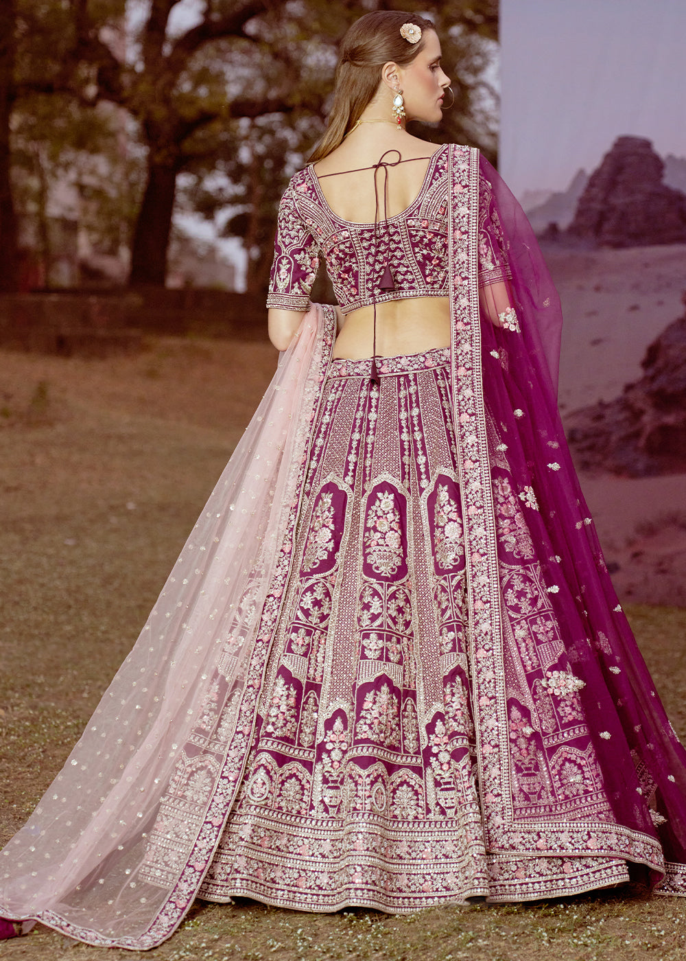 Grape Purple Silk Bridal Lehenga Choli with Embroidered Beads & Stones