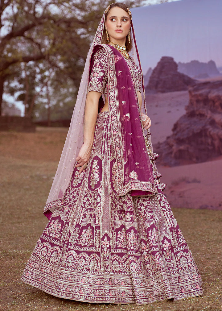 Grape Purple Silk Bridal Lehenga Choli with Embroidered Beads & Stones