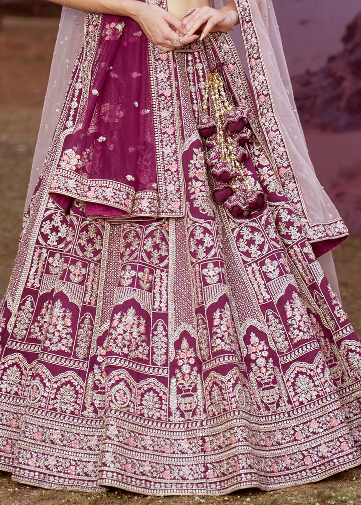 Grape Purple Silk Bridal Lehenga Choli with Embroidered Beads & Stones