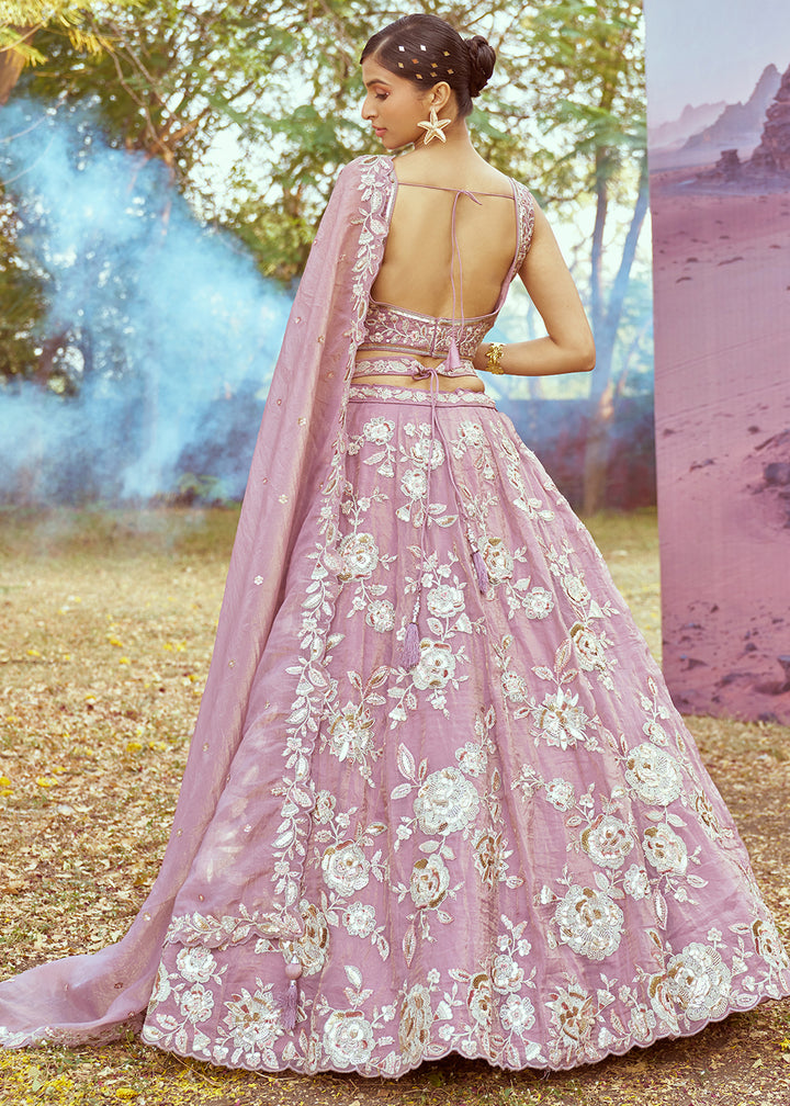 Lavender Purple Organza Lehenga Choli with Delicate Sequins Detailing