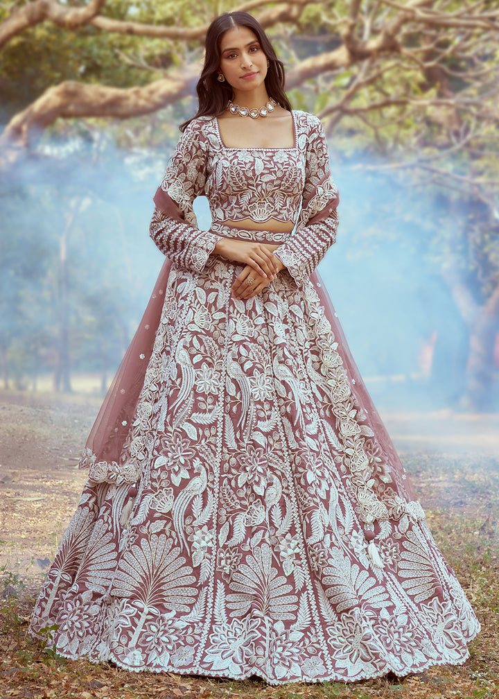 Rose Gold Satin Lehenga Choli with Intricate Sequins Embellishments