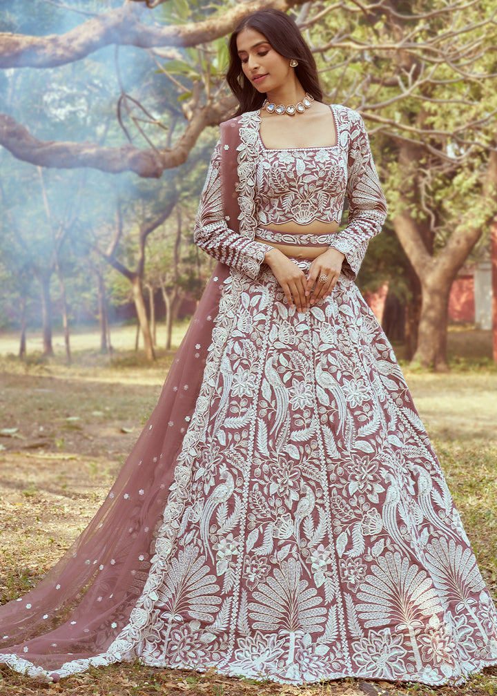 Rose Gold Satin Lehenga Choli with Intricate Sequins Embellishments