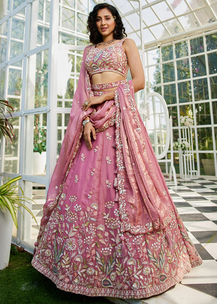 Hopbush Purple Designer Tissue Lehenga Choli with Exquisite Sequins & Thread Embroidery Work