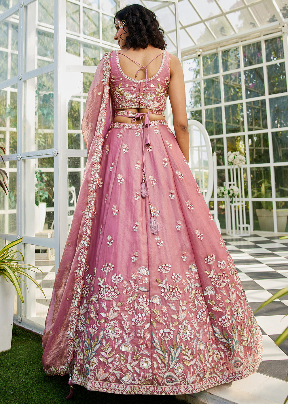 Hopbush Purple Designer Tissue Lehenga Choli with Exquisite Sequins & Thread Embroidery Work