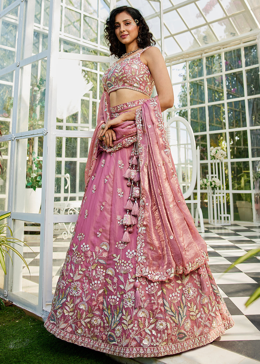 Hopbush Purple Designer Tissue Lehenga Choli with Exquisite Sequins & Thread Embroidery Work