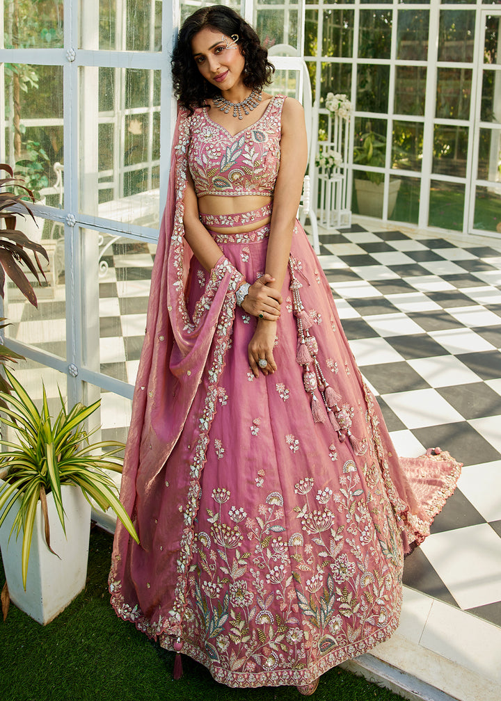 Hopbush Purple Designer Tissue Lehenga Choli with Exquisite Sequins & Thread Embroidery Work