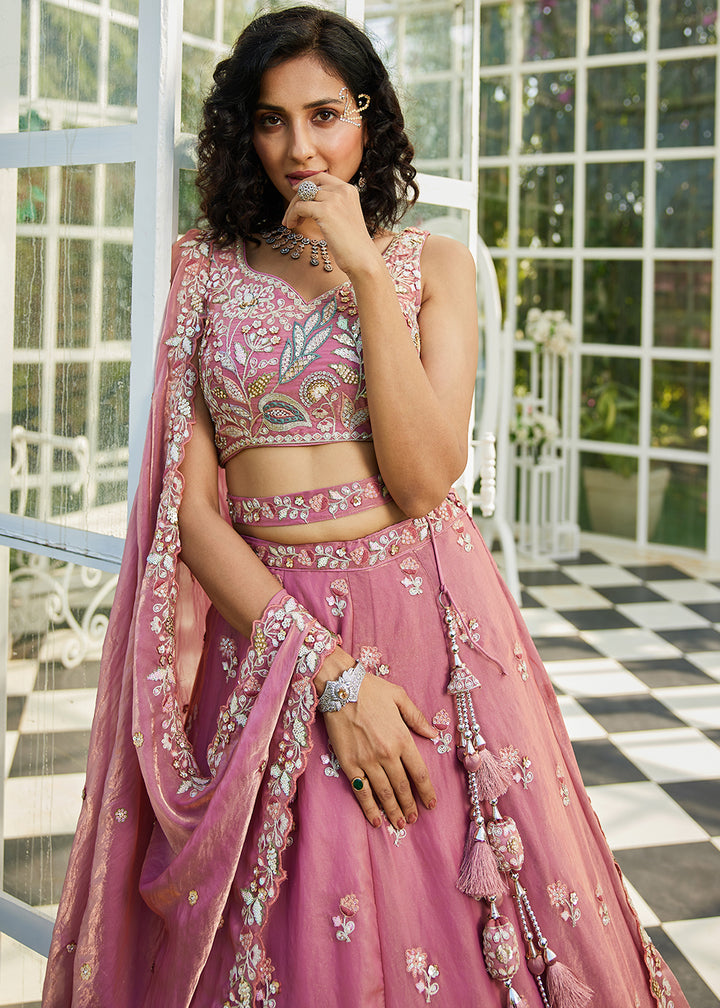 Hopbush Purple Designer Tissue Lehenga Choli with Exquisite Sequins & Thread Embroidery Work