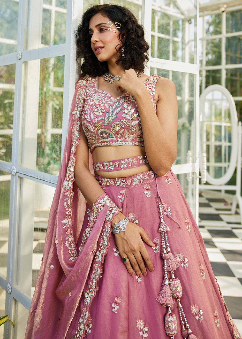 Hopbush Purple Designer Tissue Lehenga Choli with Exquisite Sequins & Thread Embroidery Work