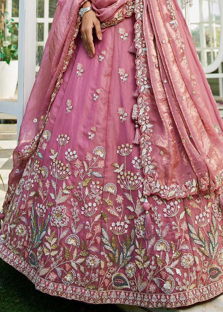 Hopbush Purple Designer Tissue Lehenga Choli with Exquisite Sequins & Thread Embroidery Work