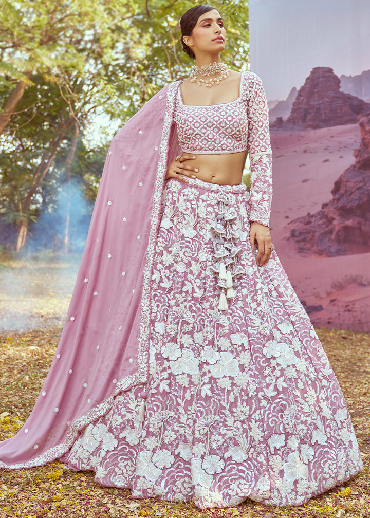 Lavender Purple Georgette Lehenga Choli Adorned with Beads & Sparkling Stones