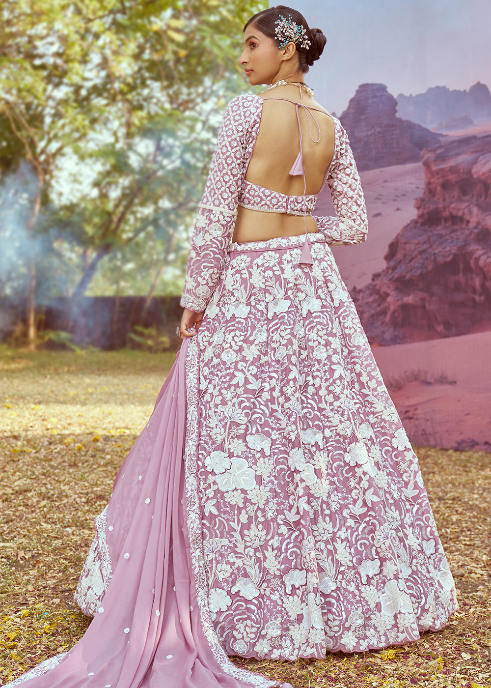 Lavender Purple Georgette Lehenga Choli Adorned with Beads & Sparkling Stones