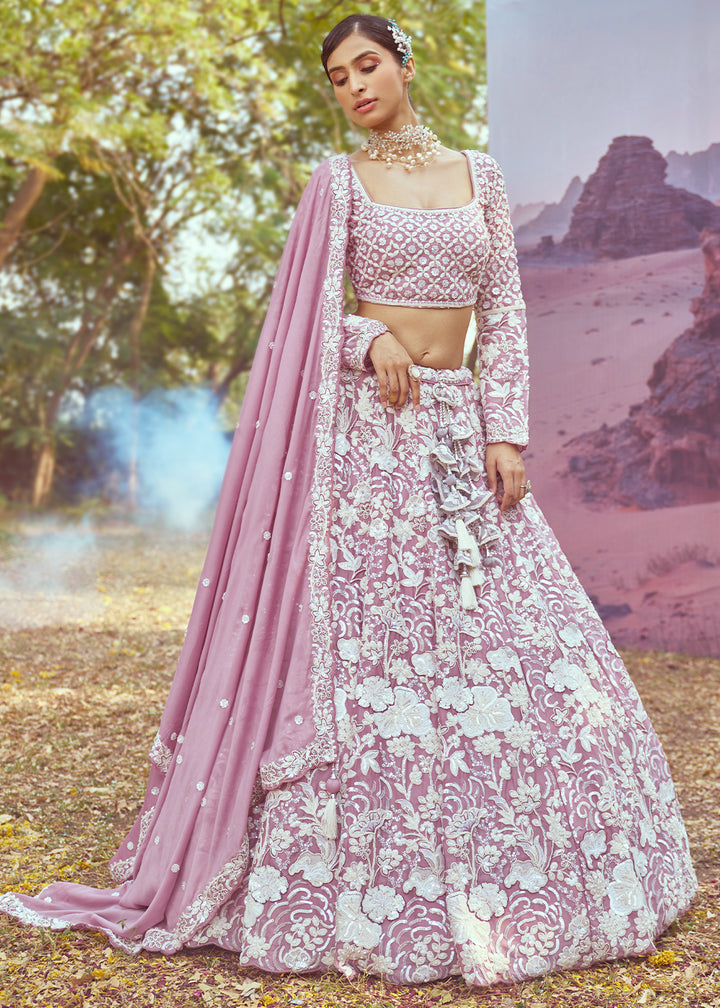 Lavender Purple Georgette Lehenga Choli Adorned with Beads & Sparkling Stones