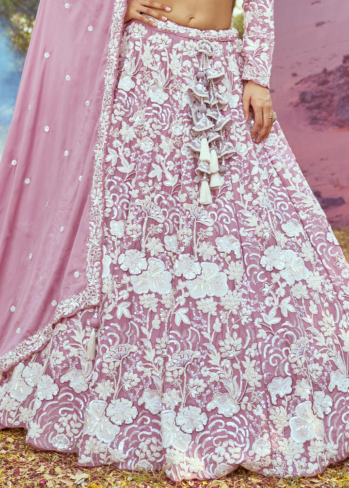 Lavender Purple Georgette Lehenga Choli Adorned with Beads & Sparkling Stones