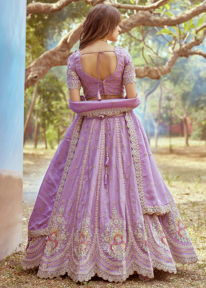 Lilac Purple Lehenga Choli in Crushed Tissue with Charming Embroidery Work