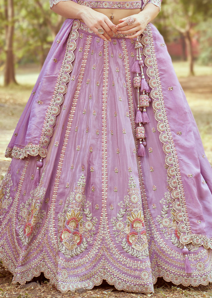 Lilac Purple Lehenga Choli in Crushed Tissue with Charming Embroidery Work