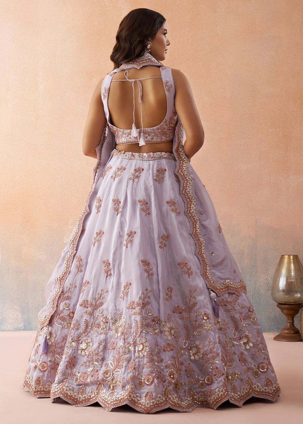 Light Purple Tissue Lehenga Choli with Floral & Sequin Embroidery