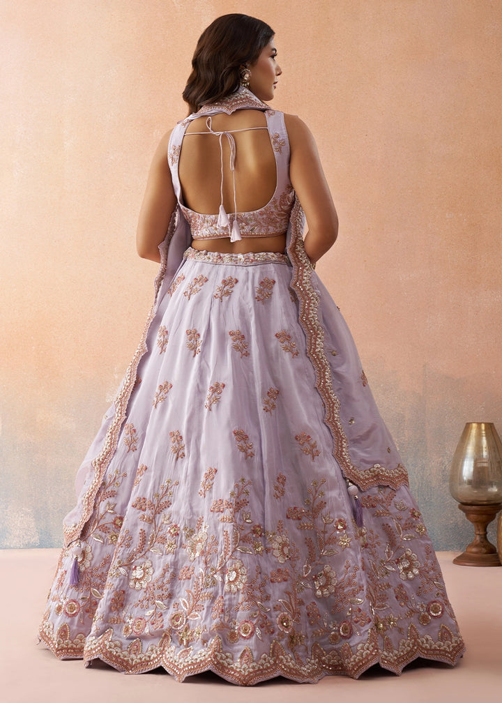 Light Purple Tissue Lehenga Choli with Floral & Sequin Embroidery
