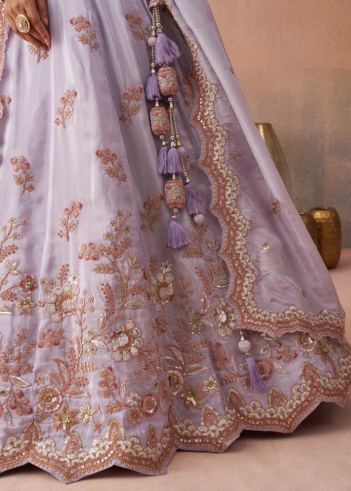 Light Purple Tissue Lehenga Choli with Floral & Sequin Embroidery