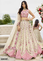 Parchment White Tissue Lehenga Choli with Handcrafted Floral & Sequin Work