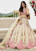 Parchment White Tissue Lehenga Choli with Handcrafted Floral & Sequin Work