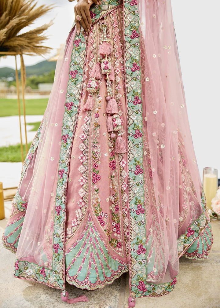 Light Pink Tissue Lehenga Choli with Handcrafted Floral & Sequin Work