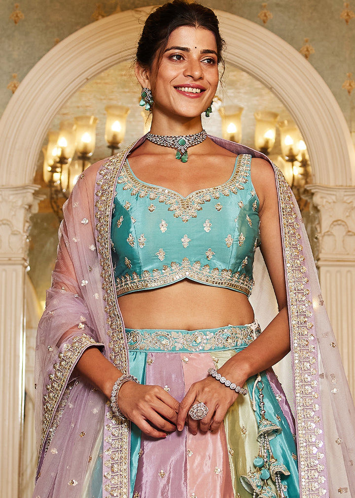 Blue & Purple Satin Silk Lehenga Choli with Handcrafted Sequins & Embroidery work