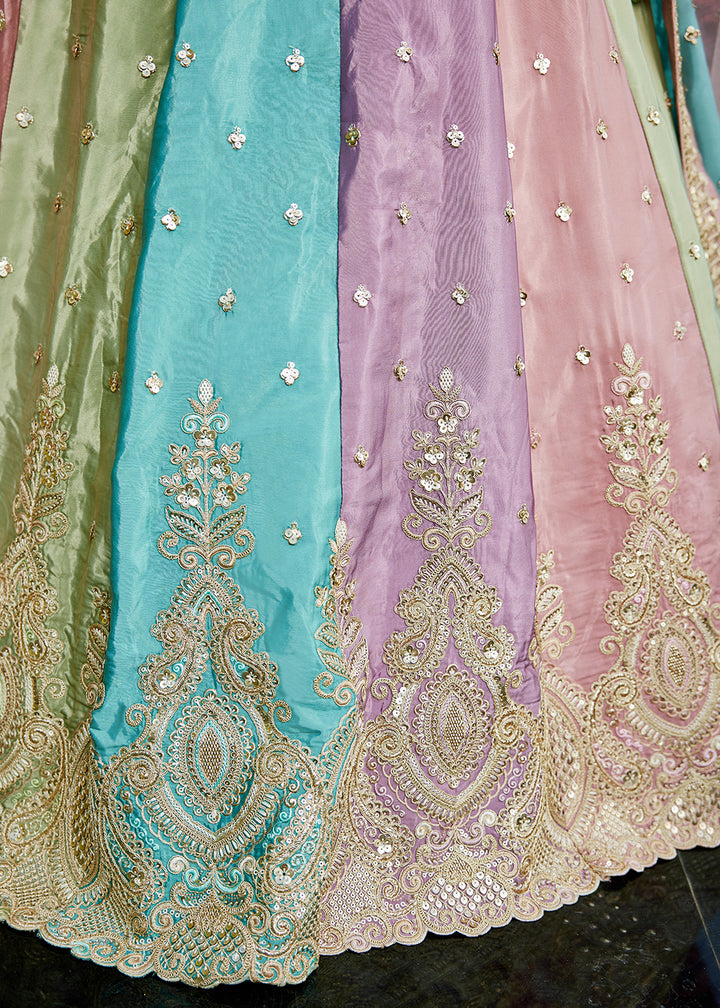 Multi Colored Satin Silk Lehenga Choli with Handcrafted Sequins & Embroidery work