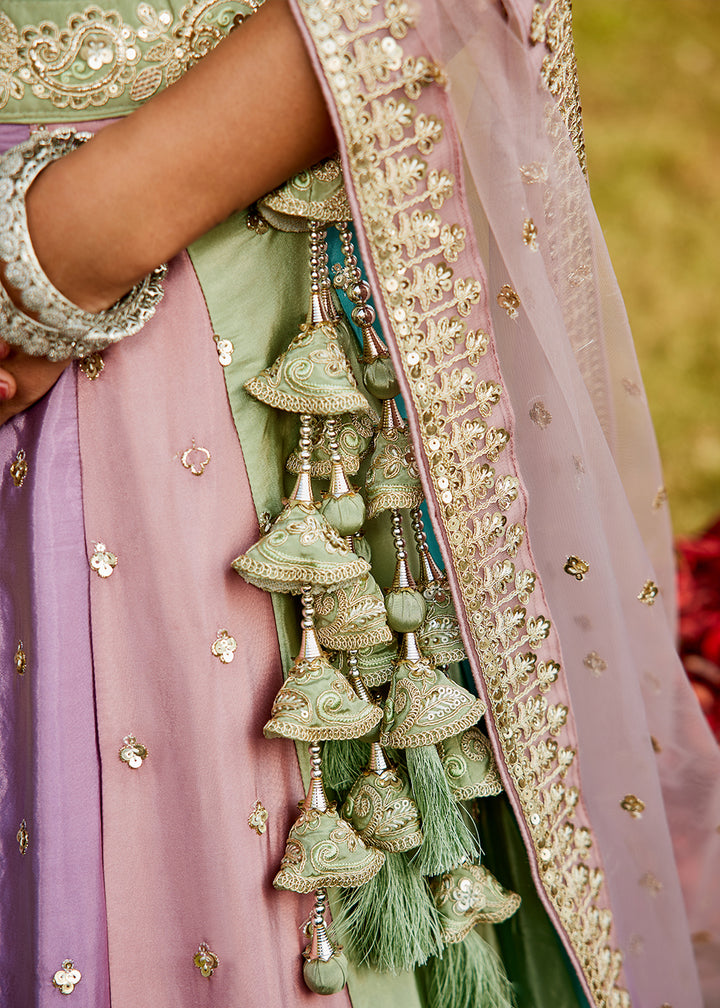 Multi Colored Satin Silk Lehenga Choli with Handcrafted Sequins & Embroidery work