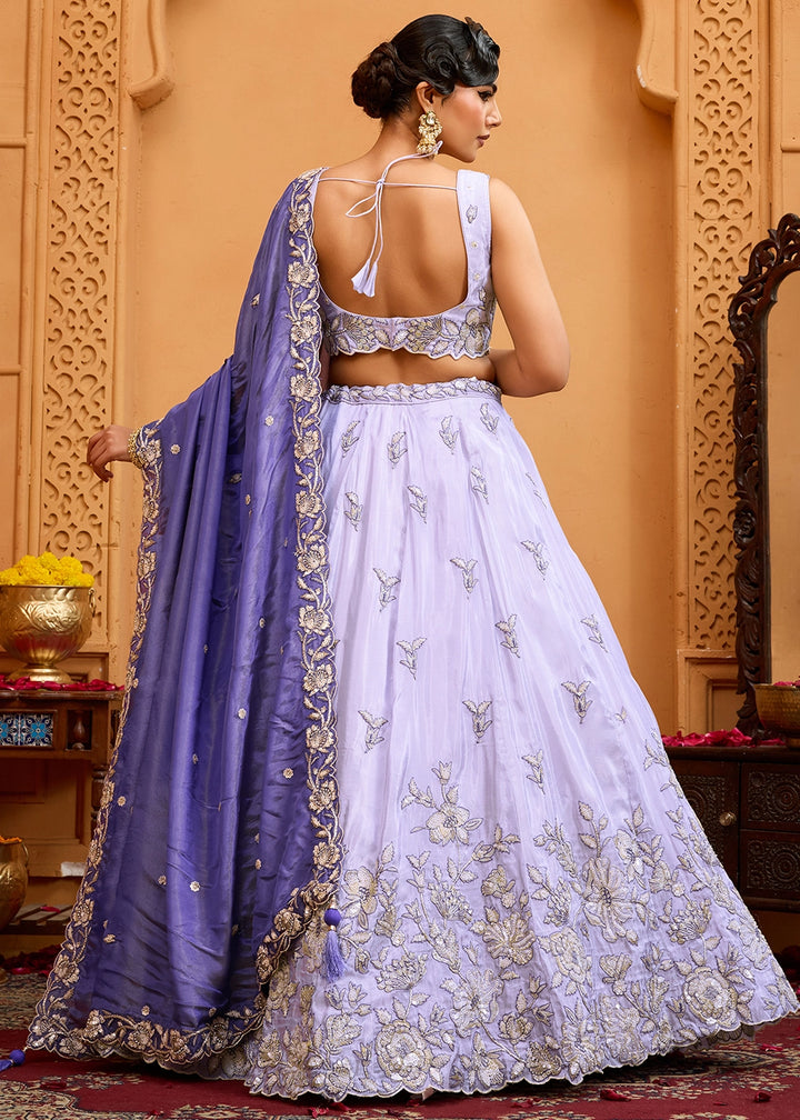 Lavender Purple Tissue Lehenga Choli with Handcrafted Floral & Sequin Work