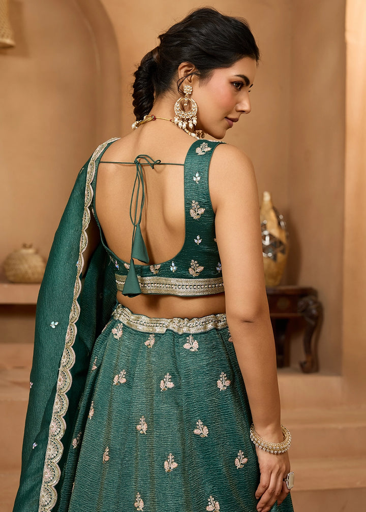 Punch Pink Tissue Lehenga Choli with Handcrafted Floral & Sequin Work
