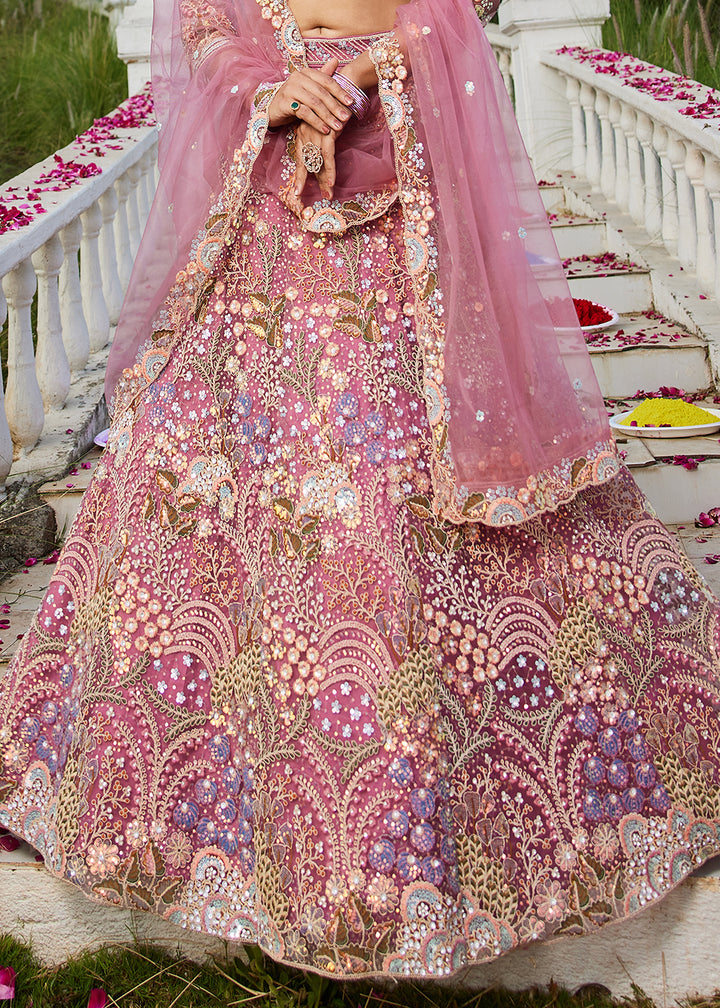 Candy Pink Net Lehenga Choli with Coding & Zarkan Work