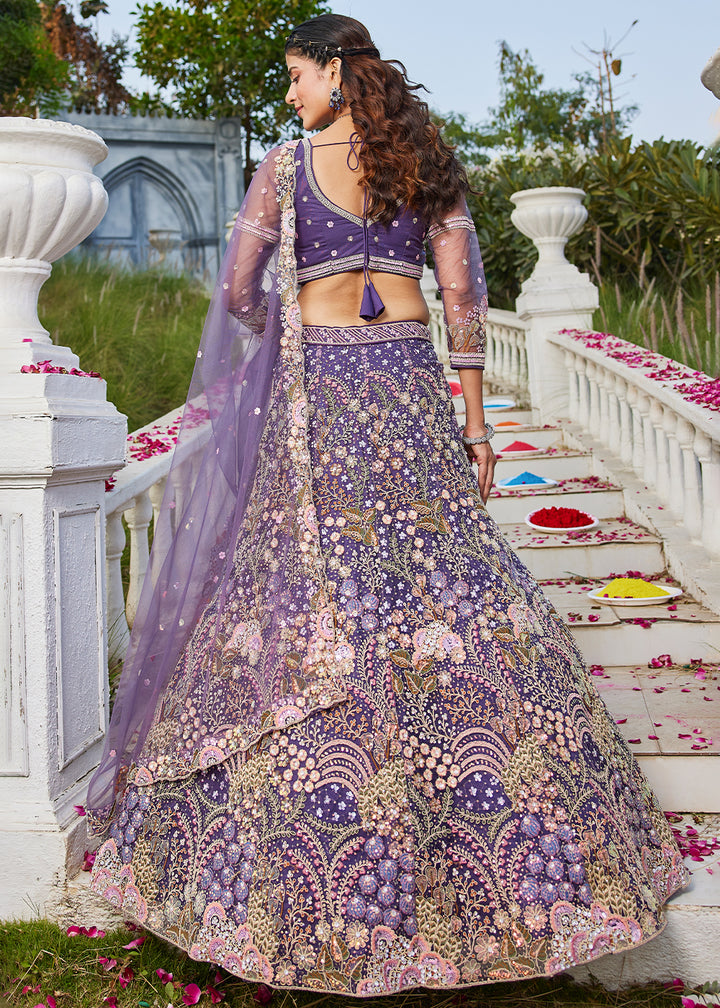 Grape Purple Net Lehenga Choli with Coding & Zarkan Work