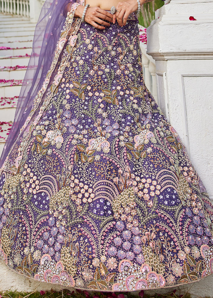 Grape Purple Net Lehenga Choli with Coding & Zarkan Work