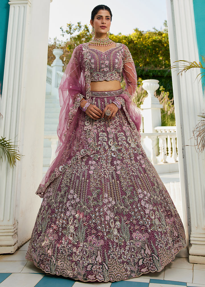 Fandango Purple Net Lehenga Choli with Coding & Zarkan Work